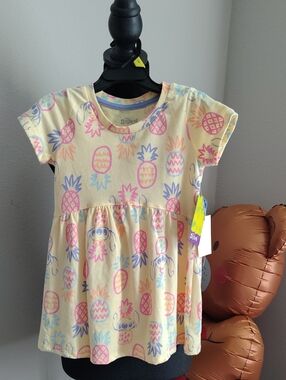 Disney Cute Stitch Pineapple Print Dress - Pastel Yellow, Pink Lavender NWT 3T